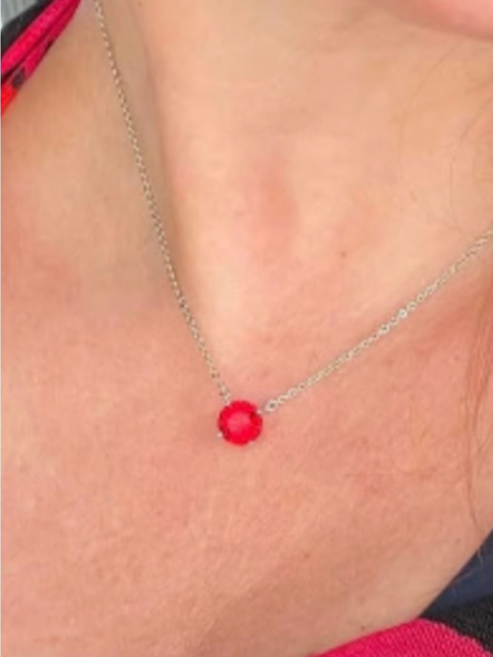 Park Lane Impression Red Crystal Solitaire Necklace Silver Setting Dainty Chain - Picture 8 of 9